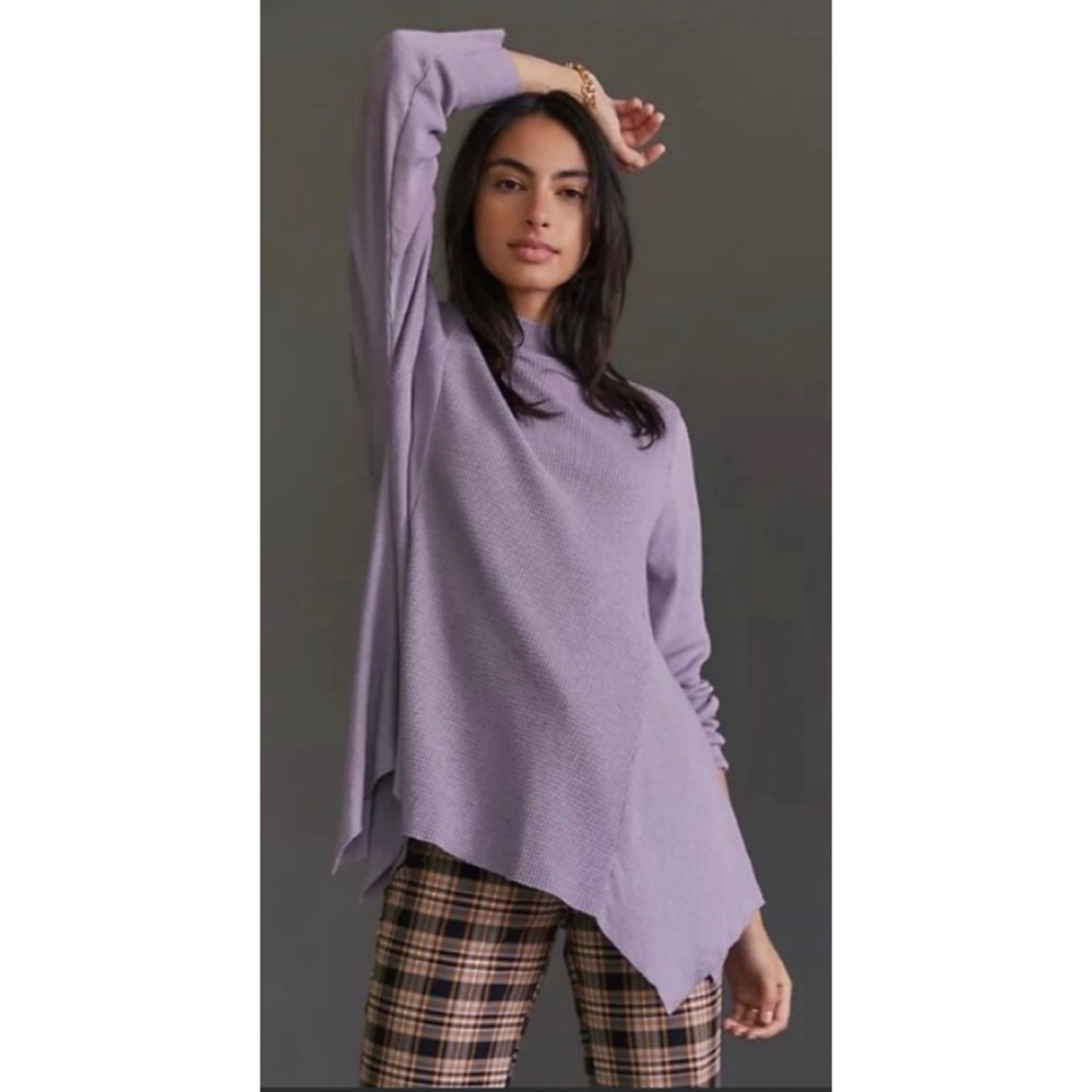 Anthropologie tla Purple Sloane Waffle Knit Thermal Mock Neck Tunic Top small
